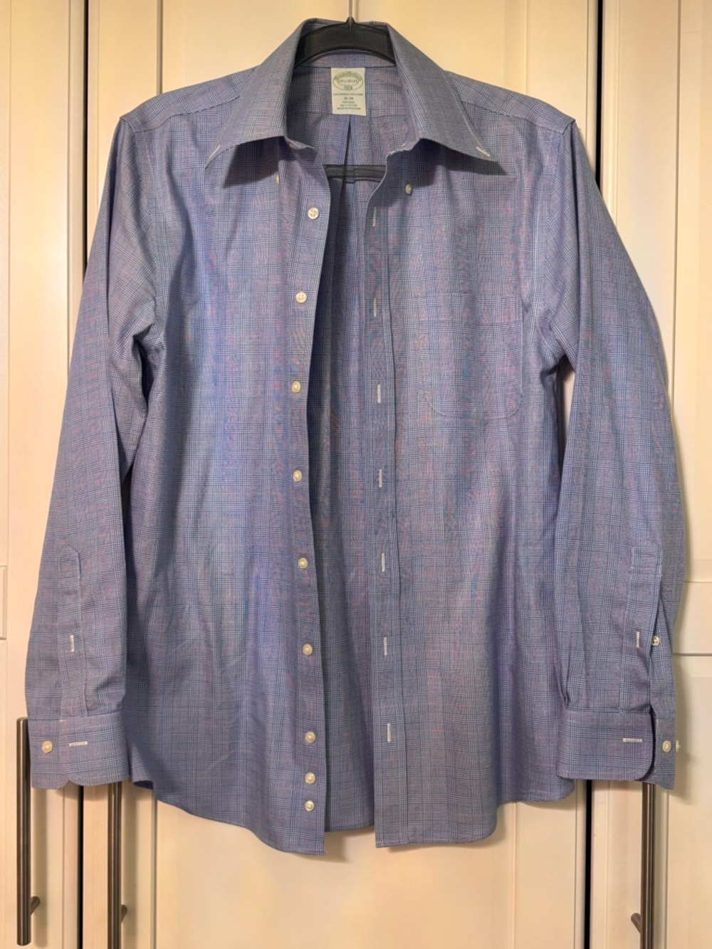 Brooks Brothers 1818 Slim Fit Dress Shirt Blue Check Non-Iron Cotton 14.5 32/33